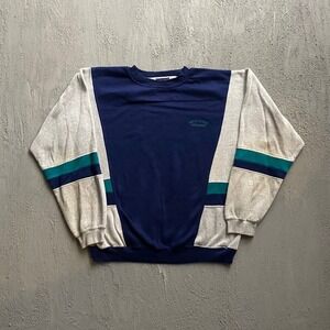 Vintage Colorblock Crewneck Sweatshirt Men Large Navy Grey 90s Spalding